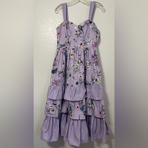 Lavender Floral Tiered Sundress Sweetheart Neckline US 10 Cottagecore